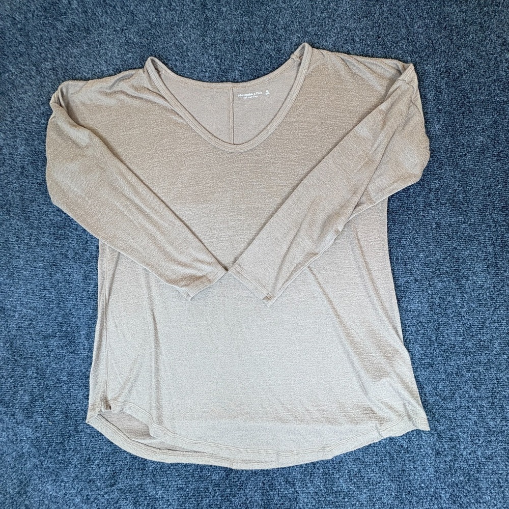 Abercrombie & Fitch Soft Cozy Top Womens XL Taupe V Neckโ Long Sleeve Casual
